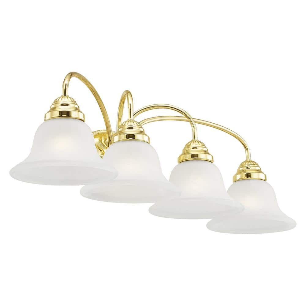 Bodenham 30.5 in. 4-Light Polished Brass Vanity Light with White Alabaster Glass