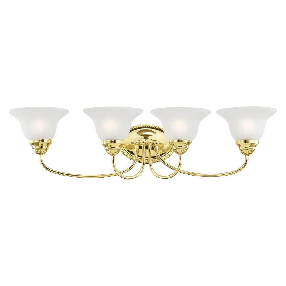 Bodenham 30.5 in. 4-Light Polished Brass Vanity Light with White Alabaster Glass