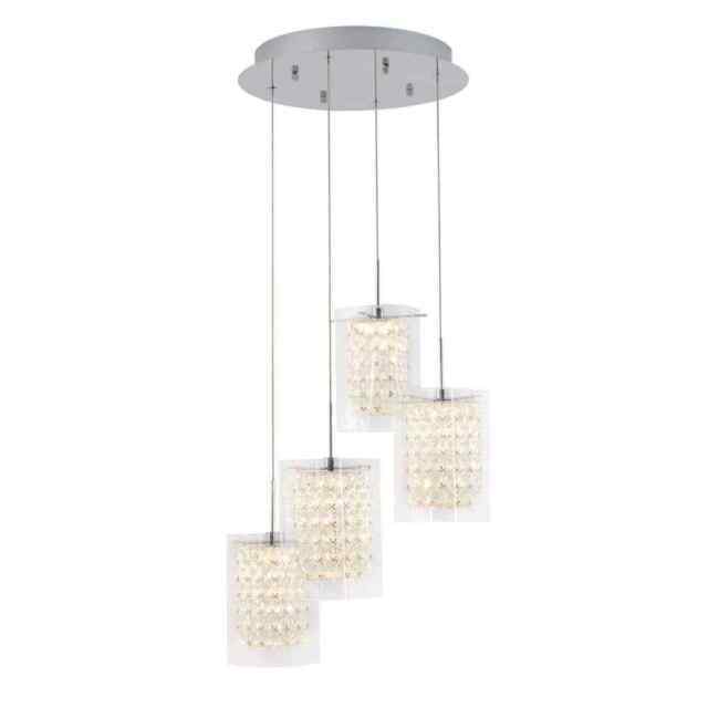 Artika Crystal Cube 4 Light Chrome Modern Integrated LED Pendant Light Fixture