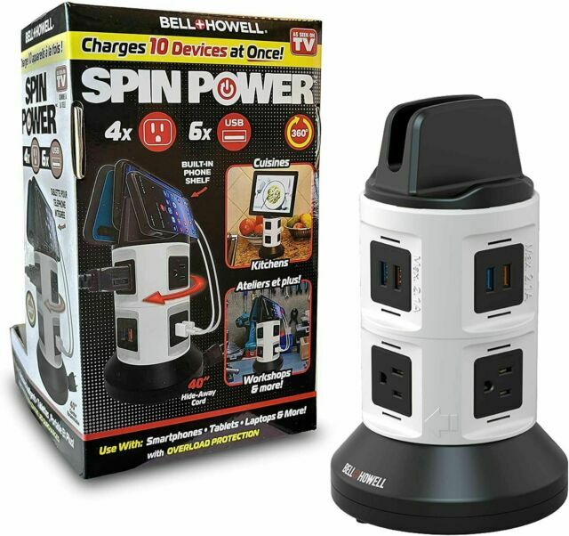 Bell + Howell 4-Outlets / 6 USB Spin Power - The Ultimate Smart Charging Station